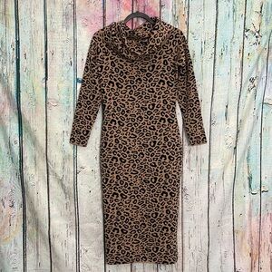 Worth New York Wool Blend Leopard Animal Print Dress S/M